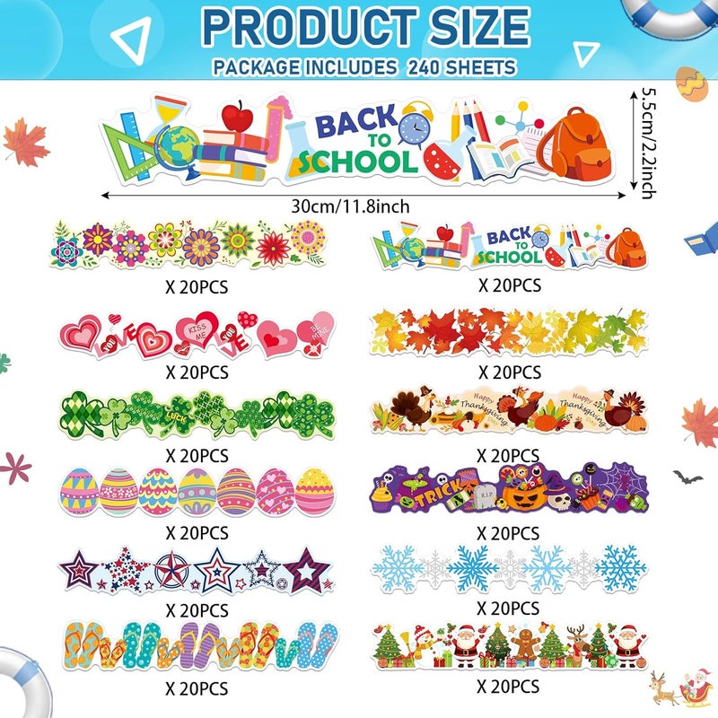 Geyee 240 Pcs 236ft Holiday Bulletin Board Borders Colorful Rainbow Scalloped Border Trim Bulk Bulletin Decor for Classroom Back to School Decor(Assorted) - Image 2